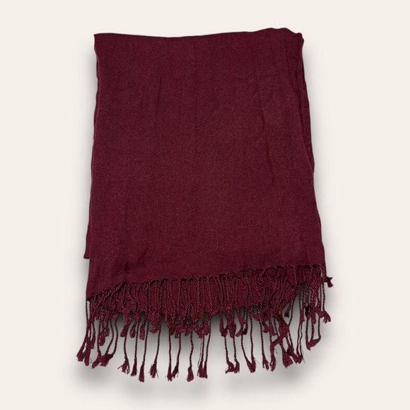 Vintage Burgundy Pashmina Wool Scarf Fringe Boho Hippie Festival - Picture 1 of 5